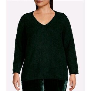 Eileen Fisher Organic Cotton Eyelet Sweater Womens Size Large Green Fall Winter